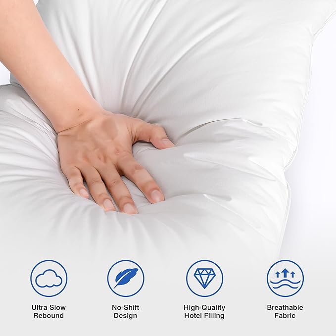 zibroges Ultra Soft Feather Pillows Queen Size Set of 2 - Goose Down Hotel Bed Pillow for Sleeping, (Down Fiber) Fluffy Support Surround Fill Polyester for Back, Stomach, Side Sleepers (Ultra Soft)