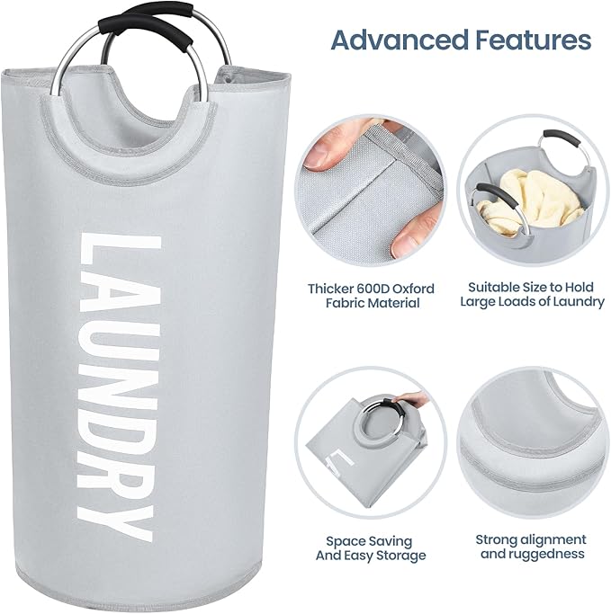 Miss Promation 90L Large Laundry Basket，Collapsible Laundry Basket Easy Storage，Waterproof Laundry Hamper，Clothes Hamper Stands Up Well (Grey, L)