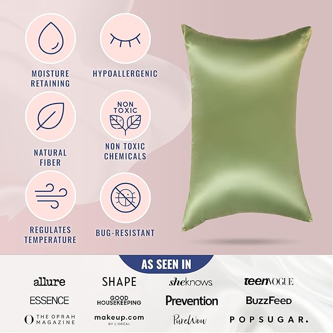 Blissy Silk Pillowcase - 100% Pure Mulberry Silk - 22 Momme 6A High-Grade Fibers - Silk Pillow Cover for Hair & Skin - Regular, Queen & King (Olive, King)