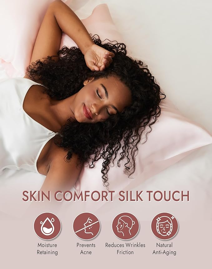 SilkSilky 100% Mulberry Silk Pillowcase - Pure 22 Momme High-Grade 6A Fibers for Hair & Skin, Envelope Closure, Natural, Organic, Breathable & Cooling Pillow Case (Queen, Pink)