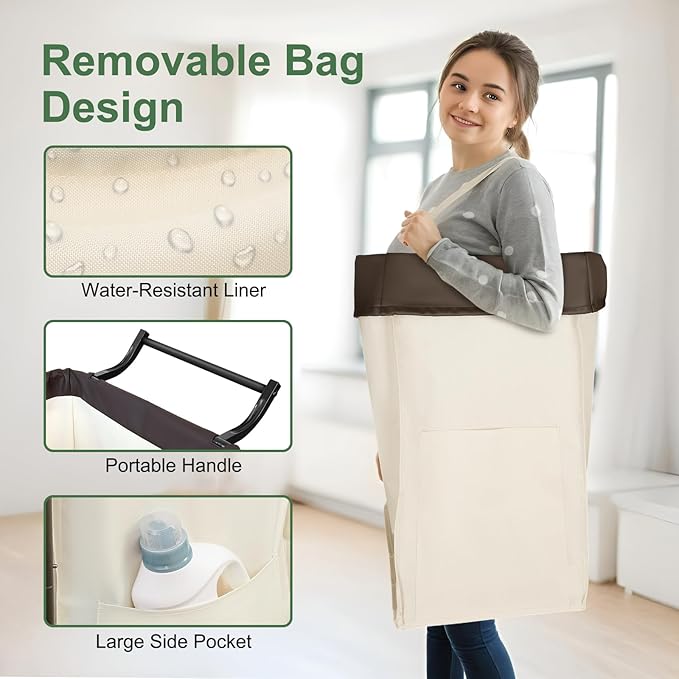 Mefirt 160L Laundry Hamper with Wheels and Handle, 2 Section Large Rolling Laundry Basket Bag with Wheels, Clothes Hamper Cart for Laundry, Bedroom, Bathroom and Dorm