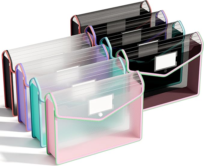 ABC life 8 Pack File Folder, Large Capacity Folders for Documents, Document Folder with Snap Closure, Color-Bordered Expanding File Folders, Folder Organizer Fit Letter/A4 Size - Clear Black