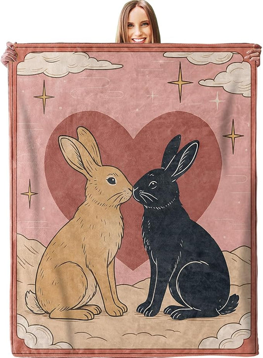 Romantic Rabbit Love Blanket, Soft Lightweight Warm Cozy Flannel 50×40 inch Throw Blanket for Couch, Travel, Bed, Outdoor, Gifts for Women Men Adults Kids