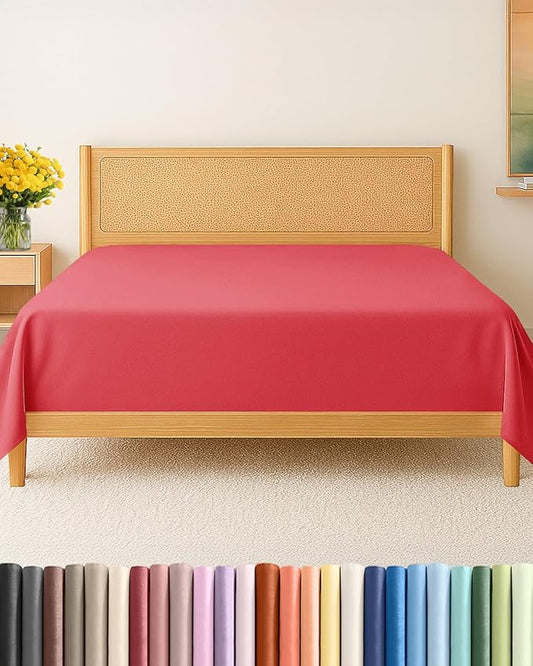 King Size Flat Sheet - Hotel Quality Top Flat Bed Sheet Only - Ultra-Soft, Comfy, Breathable & Cooling - Fade & Wrinkle Free - Easy-Care, Stain & Shrink Resistant Bedding - Easy-Fit & Oeko-Tex - Red