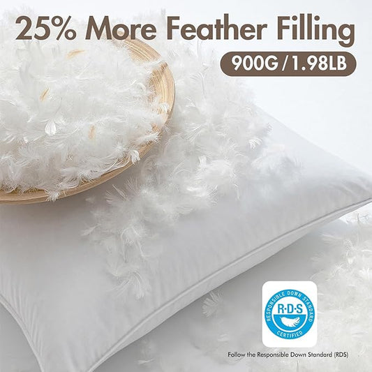 MIULEE 18x18 Pillow Inserts, Pack of 2 Down Feather Premium Throw Pillows with Cotton Fabric for Bed Couch Living Room Sofa