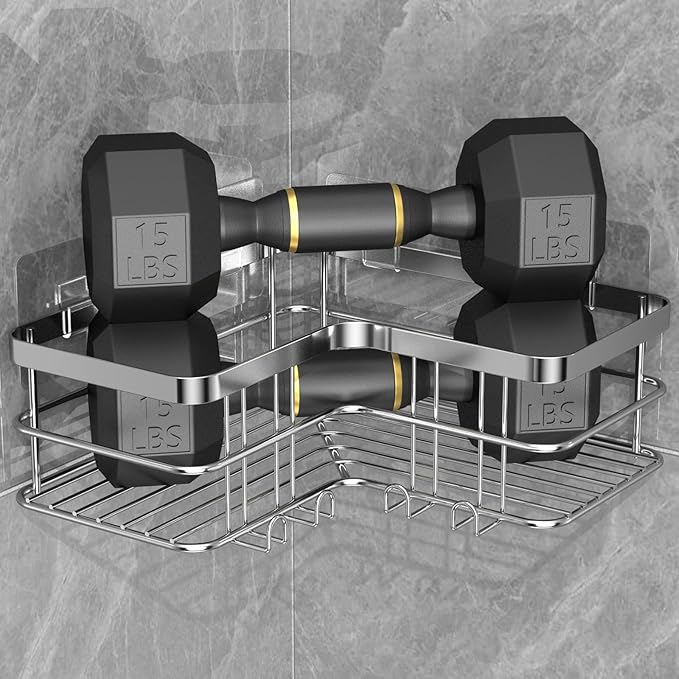 Yazoni Shower Caddy 2-Pack, No Drilling Shower Organizer Corner Shelf for Bathroom Tub, Stainless Steel Shower Caddy Corner Shelf for Bathroom Kitchen(Silver)