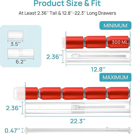 Vtopmart 2.36” Drawer Dividers with Expandable Inserts, 12.8"-22.3" Adjustable Kitchen Drawer Organizer, Clear Plastic Organizer Separator for Flatware, Utensil, Cutlery, 8 Dividers with 14 Inserts