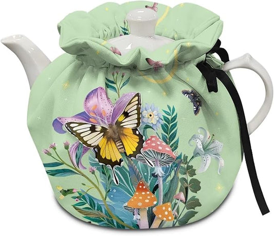 Butterfly Floral Tea Pot Cover Coffee Pot Insulated Kettle Cover Keep Warm Both Durable with Drawstring Sides Can Be Used Tea Cosy for Home Kitchen Decor with Insulated Pads to Warm Up