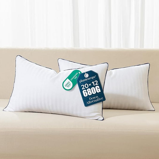 Phantoscope 12x20 Pillow Inserts, Down Alternative Pillow Inserts Set of 2 Throw Pillows with 100% Cotton Cover Decorative Pillow Stuffer for Sofa, Couch Bed(White)
