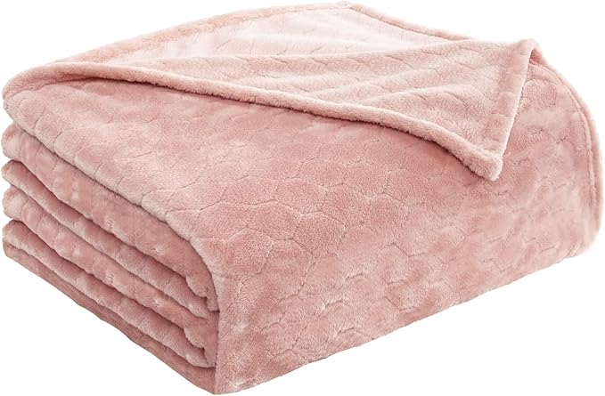 TOONOW Fleece Blanket Super Soft Cozy Throw Blanket 50" x 60", Lightweight Fuzzy Comfy Textured Flannel Blanket Winter Warm Plush Throw Blankets for Couch, Sofa, Bed, Light Pink