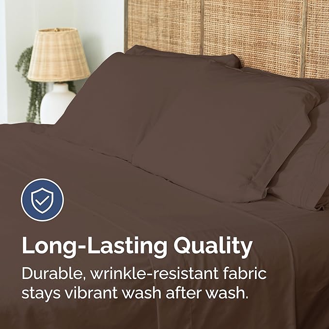 Twin XL Size Flat Sheet - Hotel Quality Top Flat Bed Sheet Only - Ultra-Soft, Breathable & Cooling - Fade & Wrinkle Free - Easy-Care, Stain & Shrink Resistant Bedding - Easy-Fit and Oeko-Tex - Brown