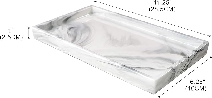 White Marble Bathroom Counter Tray - Ceramic Perfume Organizer and Jewelry Dish for Vanity Dresser
