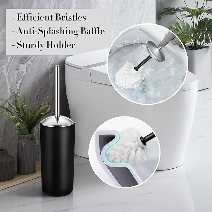 ALPIRIRAL Black Bathroom Accessories Set, 10Pcs Bathroom Accessory Set with Trash Can, Soap Dispenser and Toothbrush Holder, Soap Dish, Cotton Ball & Qtip Holder, Toilet Brush Holder, Tissue Box Cover