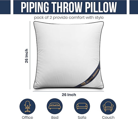 Utopia Bedding Throw Pillow Inserts (Pack of 2, White), 26 x 26 Inches Decorative Indoor Pillows for Sofa, Bed, Couch, Cushion Sham Stuffer