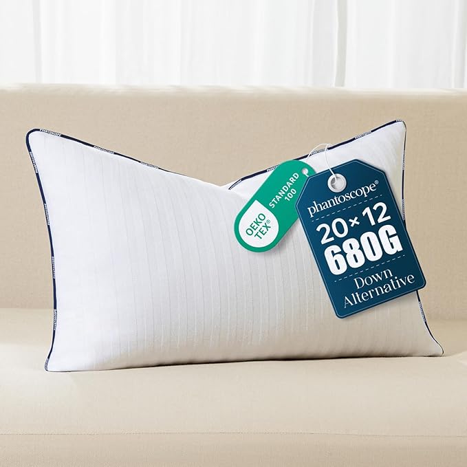 Phantoscope 12x20 Pillow Inserts, Down Alternative Pillow Inserts Set of 1 Throw Pillows with 100% Cotton Cover Decorative Pillow Stuffer for Sofa, Couch Bed(White)