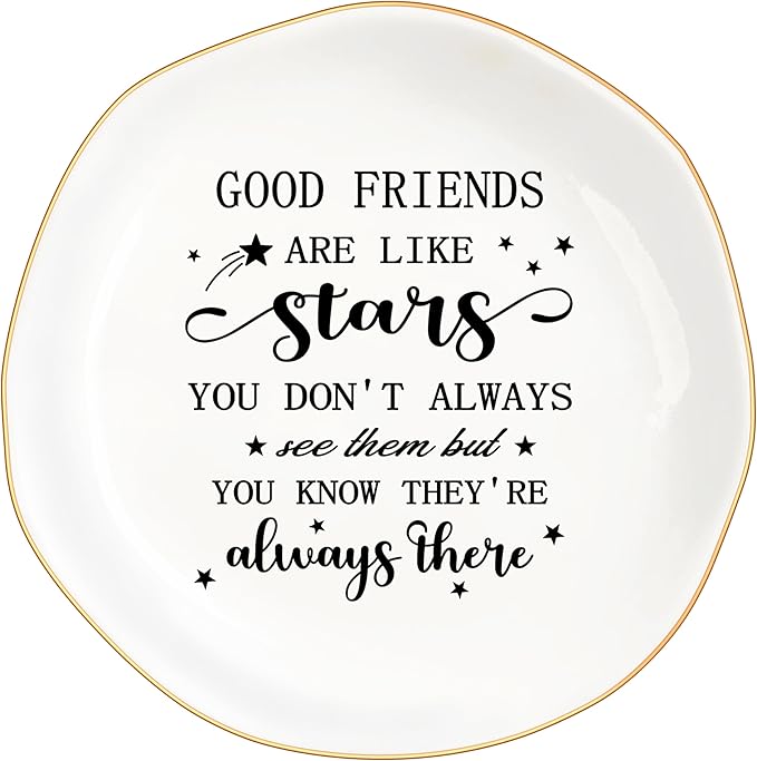 Friend Gifts Trinket Dish for Women, Unique Friendship Gifts, Good Friends are Like Stars Ceramic Ring Dish Jewelry Tray for Birthday Christmas Gift for Mom, Sister, Best Friends (GOOD Friends)