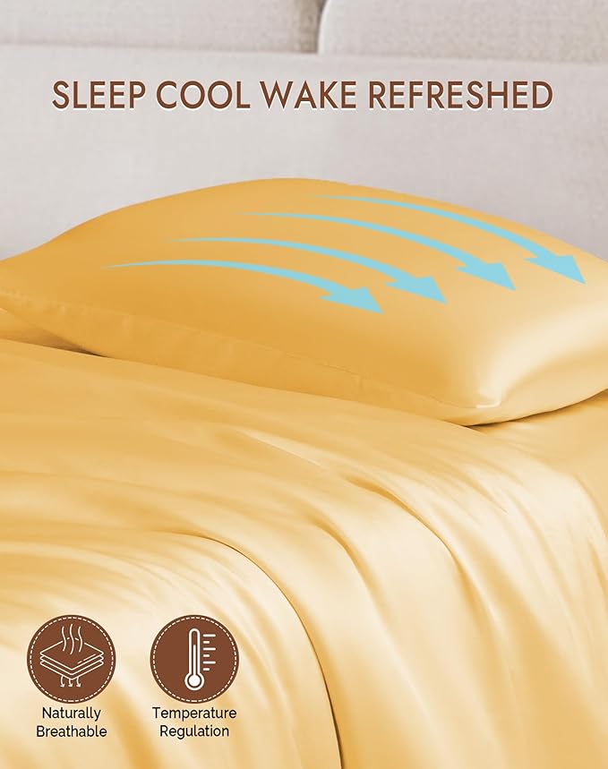 SilkSilky 100% Mulberry Silk Pillowcase - Pure 22 Momme High-Grade 6A Fibers for Hair & Skin, Envelope Closure, Natural, Organic, Breathable & Cooling Pillow Case (Queen, Champagne)