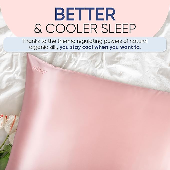 Blissy Silk Pillowcase - 100% Pure Mulberry Silk - 22 Momme 6A High-Grade Fibers - Silk Pillow Cover for Hair & Skin - Regular, Queen & King (Pink, King)
