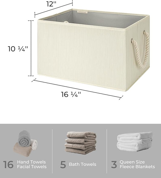 StorageWorks Storage Baskets for Shelves, Foldable Fabric Closet Storage Bins with Handles, Fabric Storage Bins Clothes Organizer, Beige, White & Ivory, 3-Pack, Extra Large