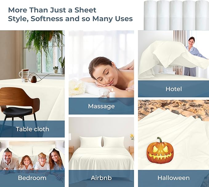 Royale Linens 100% Organic Cotton Twin XL Flat Sheet Only - Super Soft - Percale Top Sheets - Twin XL Flat Sheet Sold Separately - Breathable, Cool & Crisp Ivory Sheets Only (66" x 102", Ivory)