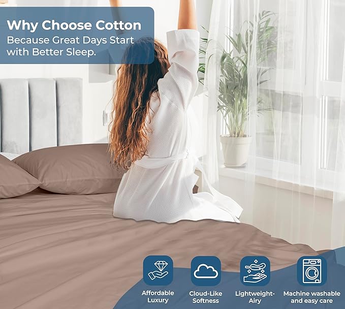 Royale Linens 100% Organic Cotton King Flat Sheet Only - Super Soft - Percale Top Sheets - King Flat Sheet Sold Separately - Breathable, Cool & Crisp White Sheets Only (105" x 102", Mocha)