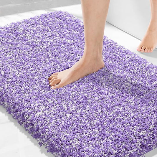 Yimobra Bathroom Rugs Non Slip Washable 36x24, Ultra Soft and Water Absorbent Bath Mats, Plush Fluffy Shower Mat Outside, Luxury Microfiber Thick Matts for Bathroom Floor/Tub, Purple and White