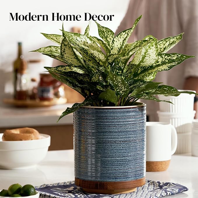 DOWAN 360° Rotating Extra Large Cooking Utensil Holder, 7.6" Kitchen Utensil Holder for Countertop, Utensil Crock for Farmhouse Kitchen Decor, Ceramic Stable Utensil Caddy, Blue