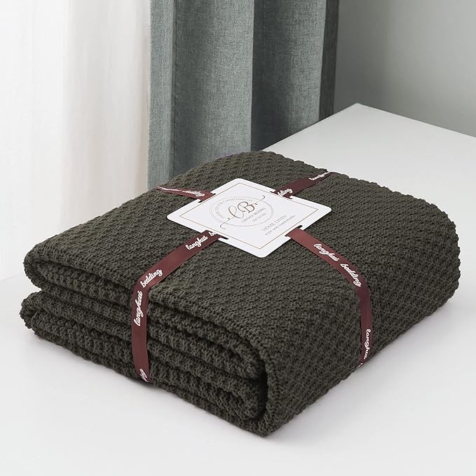 Longhui bedding Dark Brown Knitted Throw Blanket for Couch, Soft, Cozy Machine Washable 100% Cotton Sofa Knit Blankets, Heavy 4.0lb Weight, 60 x 80 Inches, Dark Brown Color.