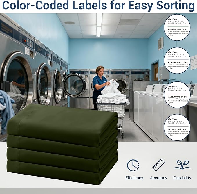 Bulk King Flat Sheets Only, 6 Pack Quick Sort Top Bed Sheet, Color-Coded Label Threads, Wrinkle-Free Shrinkage Durable Microfiber Hotel Motel Airb&bs Essentials for Hosts (105"x102",Olive Green)