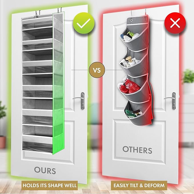 HOMELUX THEORY UPGRADED 6 Tiers Over The Door Organizer Hanging - 100D EXTRA THICK & 50lbs HUGE CAPACITY, 12 Side Mesh Pockets Over The Door Shoe Organizer, Hanging Closet Organizer (Baby Pink, 2pc)