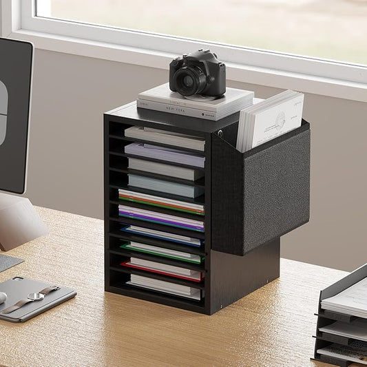 Unionly, Office Mail Sorter, Wooden Paper Organizer With Storage Bag, 10 Tier Adjustable Classroom Mailbox, Removable Classroom Organization, Teacher Desk Organization for Office, Study, Black