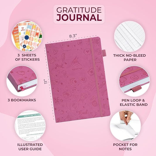 Clever Fox Gratitude Journal Large – Happiness, Positivity & Affirmation Journal – Inspirational Daily Notebook, 3 Months, 8.3x11” (Violet blossom)