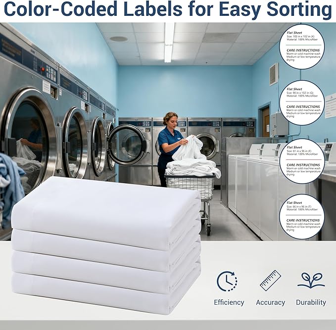 Bulk Twin Flat Sheets Only, White 6 Pack Quick Sort Top Bed Sheet, Color-Coded Hem Threads, Wrinkle-Free Shrinkage Durable Microfiber Hotel Motel Airb&bs Essentials for Hosts, 66"x96"