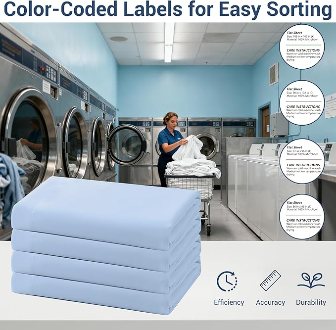 Bulk Queen Flat Sheets Only, 6 Pack Quick Sort Top Bed Sheet, Color-Coded Label Threads, Wrinkle-Free Shrinkage Durable Microfiber Hotel Motel Airb&bs Essentials for Hosts (90"x102",Light Blue)