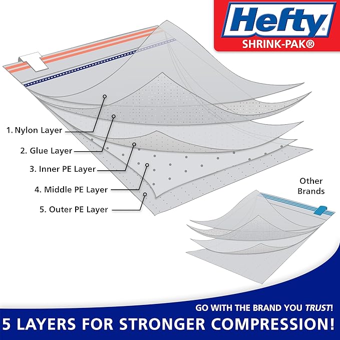 Hefty Shrink-Pak - 3 Extra Large Vacuum Storage Bags for Clothes, Pillows, Towels, or Blankets - Space Saver Vacuum Sealer Bags Ideal Under Bed Storage Solutions