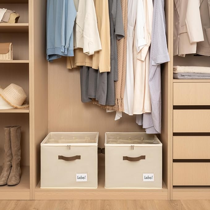 Cupic Cupid 2 Pack Shoe Organizer for Closet, Fits up to 12 Pairs, Shoe Cubby Storage Containers with Clear Cover, Oatmeal