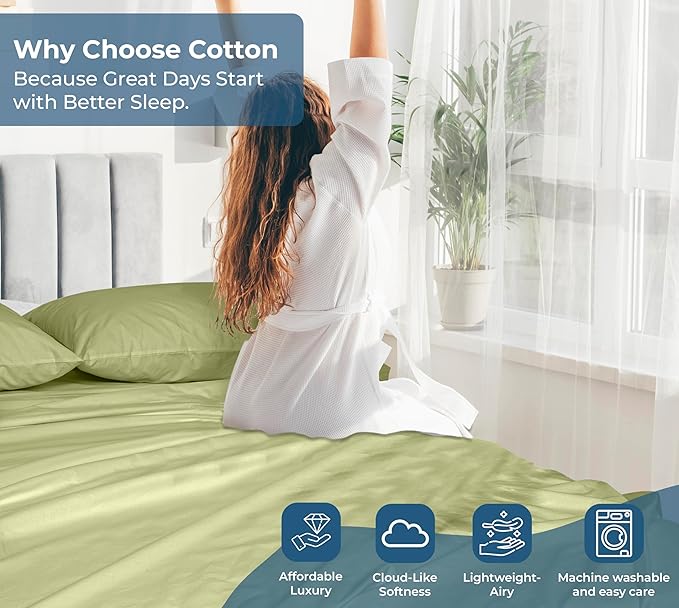 Royale Linens 100% Organic Cotton Twin XL Flat Sheet Only - Super Soft - Percale Top Sheets - Twin XL Flat Sheet Sold Separately - Cool & Crisp Sage Green Sheets Only (66" x 102", Sage Green)