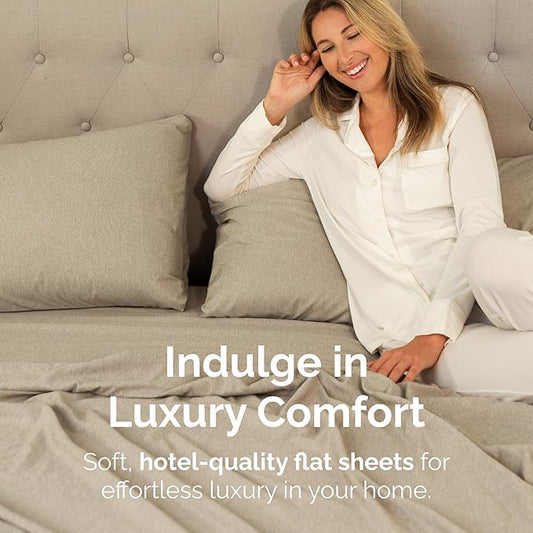 King Size Flat Sheet - Hotel Quality Top Flat Bed Sheet Only - Ultra-Soft, Comfy, Breathable & Cooling - Fade & Wrinkle Free - Easy-Care, Stain & Shrink Resistant Bedding - Oeko-Tex - Heathered Beige