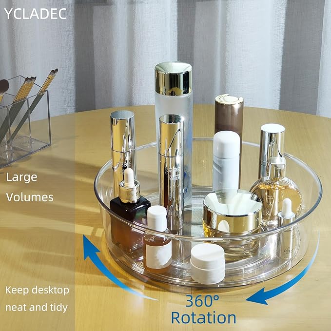 YCLADEC 4 Pack Lazy Susan 11.5" Inch Turntable Organizer Organization Storage Container Bins Spice Rack Cabinet Rotating Condiment for Pantry Countertop Kitchen Vanity Bathroom Jewelry Holder Clear