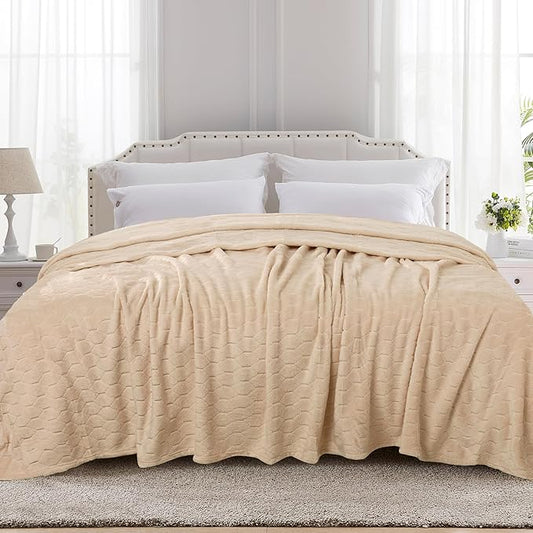 TOONOW Fleece Bed Blanket King Size 90x108 inches, Super Soft Fluffy Fuzzy Plush Blanket Geometric Pattern Cozy Microfiber Flannel Blankets for Couch, Bed, Sofa, Apricot