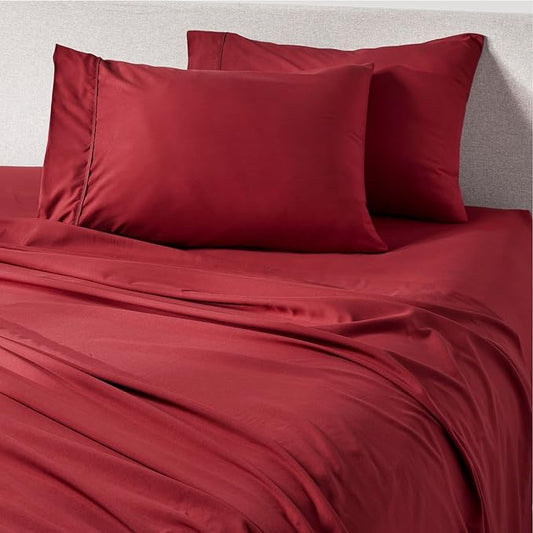 PeachSkinSheets Deep Crimson Red Sheet Set - 1500tc Level of Softness - Extra Soft Cooling Sheets for Hot Sleepers and Night Sweats - Regular King Size