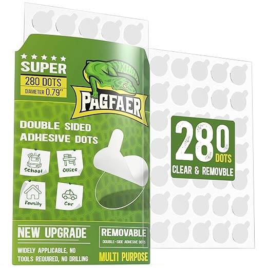 PAGFAER 280 Pcs Double Sided Adhesive Dots, 0.79" Clear Removable Sticky Adhesive Mounting Putty, Waterproof No Residue Dots Adhesive Putty for Poster Picture Festival Decoration Museum