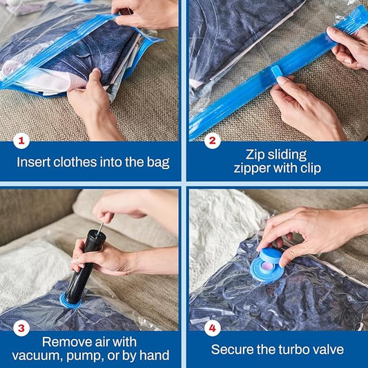 Spacesaver 8 Pack Large Vacuum Storage Bags for Comforters, Blankets & Clothes – Vacuum Sealed Compression Bags with Hand Pump – Space Saver Storage Bags for Bedding, Moving, Travel & Organization