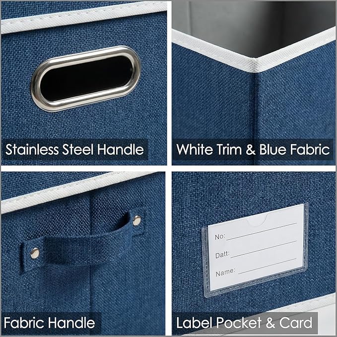 PRANDOM Storage Bins with Lids [3-Pack] Linen Fabric Foldable Storage Boxes Organizer Containers Baskets Cube with Cover for Bedroom Closet Office Royal Blue(23.4X15.9X11.4)