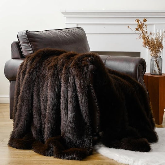 BATTILO HOME Luxury Fluffy Brown Faux Fur Throw Blanket, Cozy Warm Fur Blanket for Couch, Sofa, Chair, Bed, Plush Fuzzy Fur Throws with Long Pile, 50"x60"