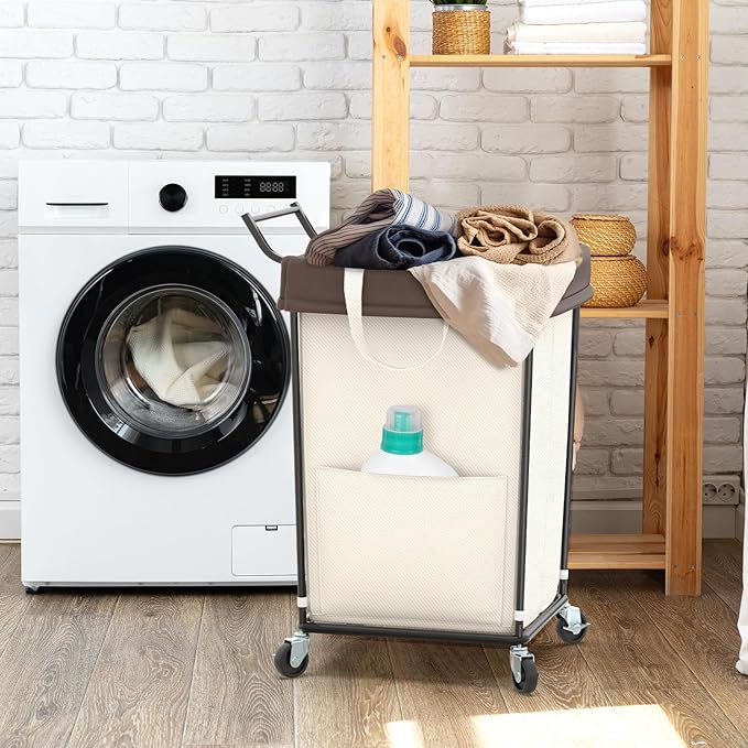 Mefirt 160L Laundry Hamper with Wheels and Handle, 2 Section Large Rolling Laundry Basket Bag with Wheels, Clothes Hamper Cart for Laundry, Bedroom, Bathroom and Dorm