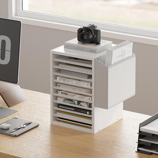 Unionly Office Mail Sorter, Wooden Paper Organizer with Storage Bag, 10 Tier Adjustable Classroom Mailbox, Removable Classroom Organization, Teacher Desk Organization for Office, Study, White