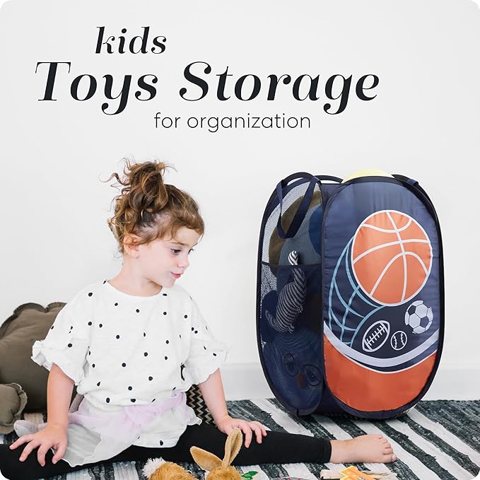 Handy Laundry Collapsible Mesh Pop Up Hamper with Wide Opening and Side Pocket - Breathable, Sturdy, Foldable, and Space-Saving Design for Clothes and Storage (Sports)