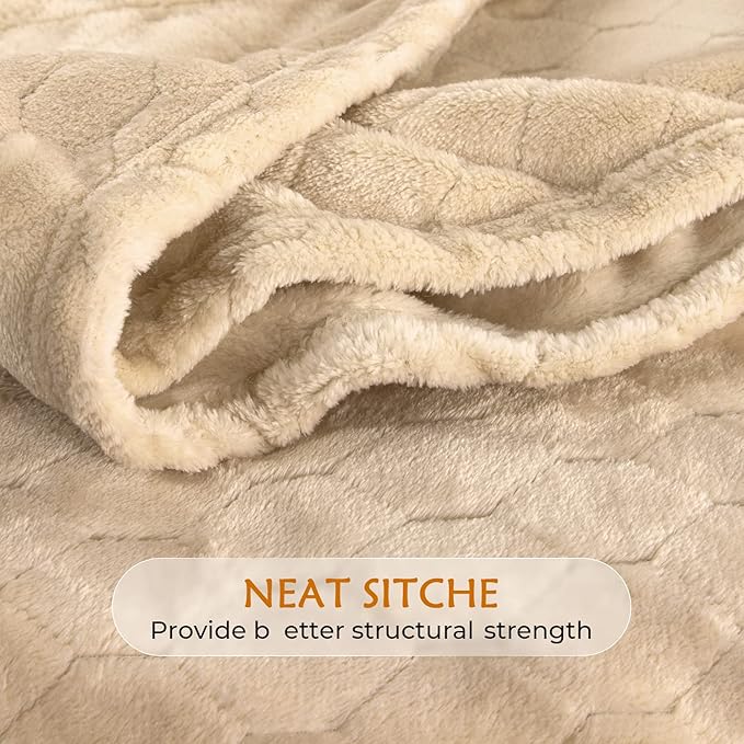 TOONOW Fleece Bed Blanket Queen Size 90x90 inches, Super Soft Fluffy Fuzzy Plush Blanket Geometric Pattern Cozy Microfiber Flannel Blankets for Couch, Bed, Sofa, Apricot