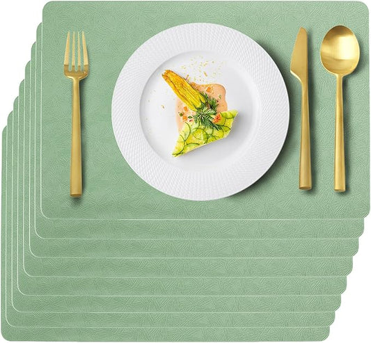 Vinyl Placemats Set of 8 Faux Leather 100% Waterproof Wipeable Washable Place Mats Heat Resistant Easy Clean Non-Slip Table Mats for Indoor Outdoor. (8, Green)